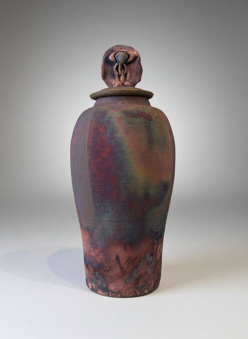 Tall Raku Ceramic Pot with Lid