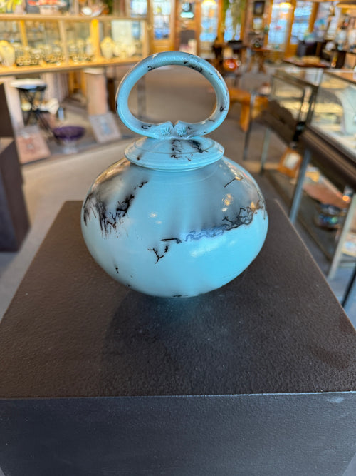 Horsehair Lidded Pot - Light Blue Color