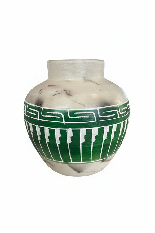 Navajo Carved Round Vase by Artist Larry Livingston 4"H x 3.5"W