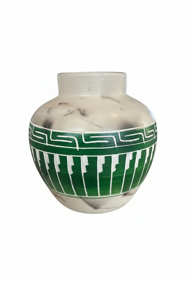 Navajo Carved Round Vase by Artist Larry Livingston 4"H x 3.5"W