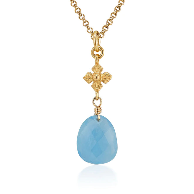 Aquamarine Necklace with Flower Detail in Gold