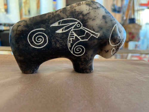 Gary Yellowcorn Horsehair Pottery – Gray and Black Buffalo Statue