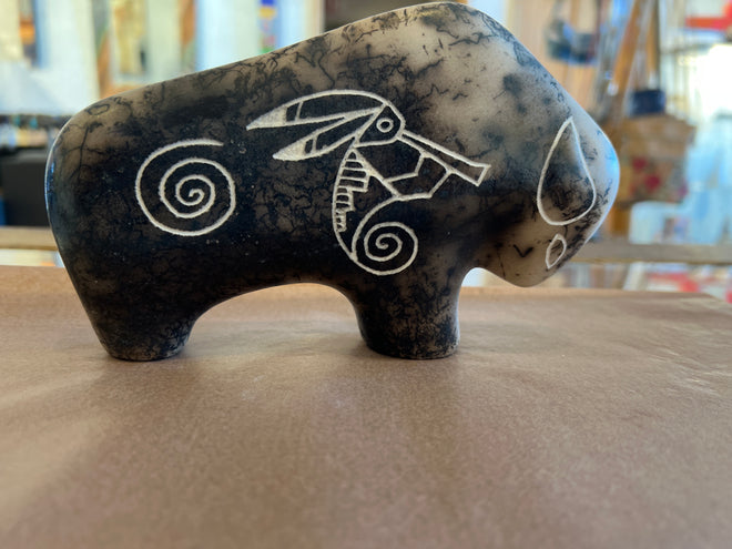 Gary Yellowcorn Horsehair Pottery – Gray and Black Buffalo Statue