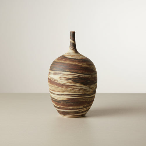 Handmade Agateware Bottle “Natural Clay Swirls” 7×3.5 — Sari Green
