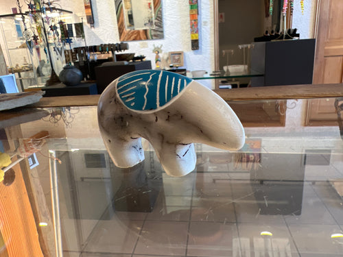 Shana Sam Horsehair Pottery –Blue Colored Bear Statue
