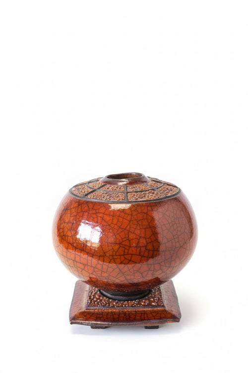 Raku Ferric Vase with base plate