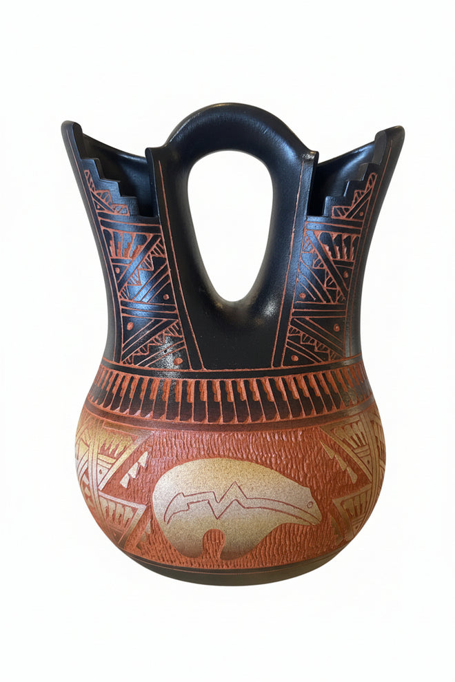 Navajo Carved Ceramic Vase by Diane Aragon 9"H x 6.5"W