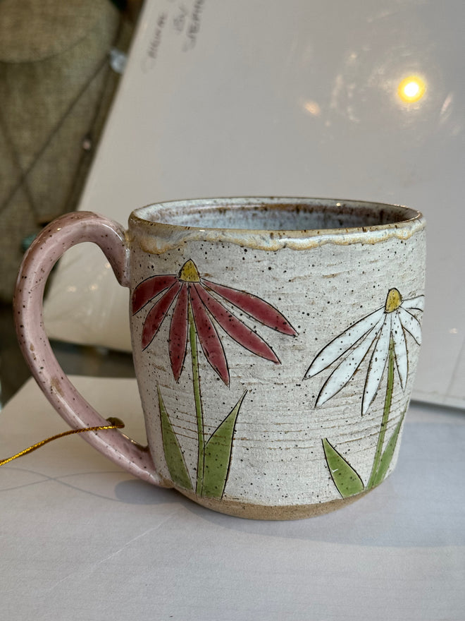 Pink & White Flower Handmade Ceramic Mug