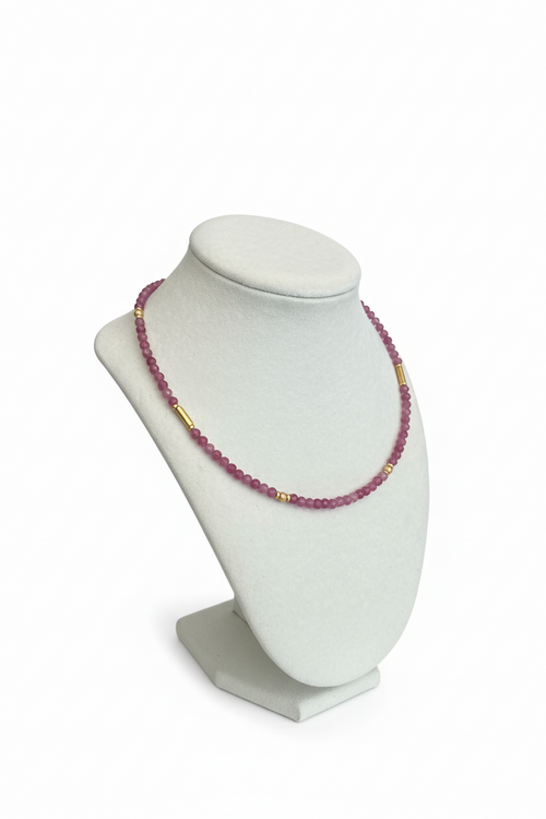 Pink Tourmaline Beaded Necklace - Accents of Gold