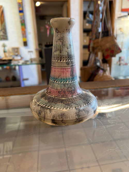 Alyssa Gilmore Navajo Horsehair Pottery – Ceramic Red and Blue Vase