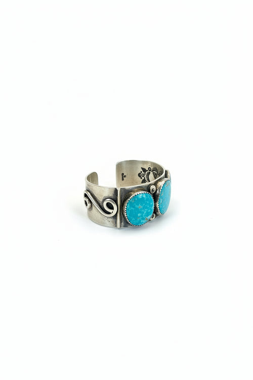 Kingman Turquoise Cuff Bracelet by Navajo Artist M. Calladitto