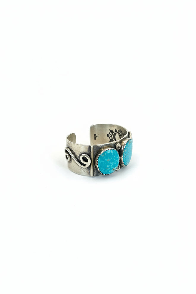 Kingman Turquoise Cuff Bracelet by Navajo Artist M. Calladitto