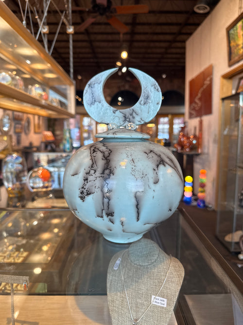 Light Blue Horsehair Lidded Vessel by Bob Smith