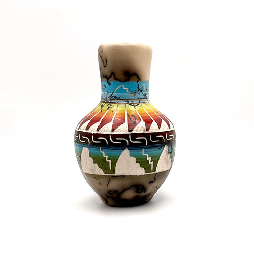 Navajo Carved Vase by Artist Marlena Sam 4"H x 3"W