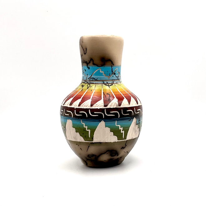 Navajo Carved Vase by Artist Marlena Sam 4"H x 3"W