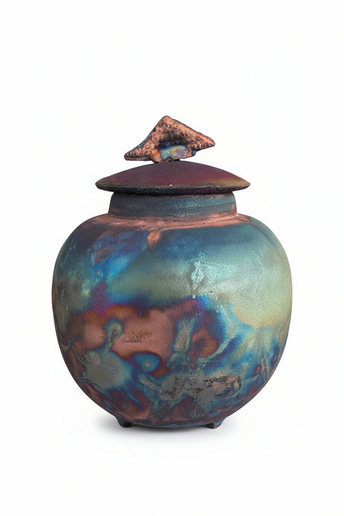5-inch Round Raku Ceramic Pot with Lid