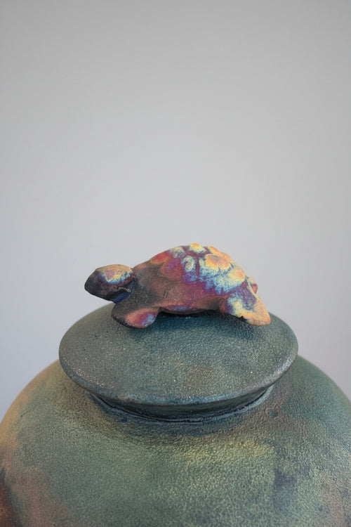 Raku Ceramic Pot with Turtle Lid