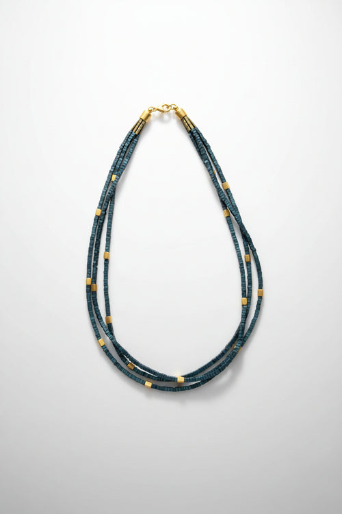 4 Strand Blue Hematite Square Beaded Necklace