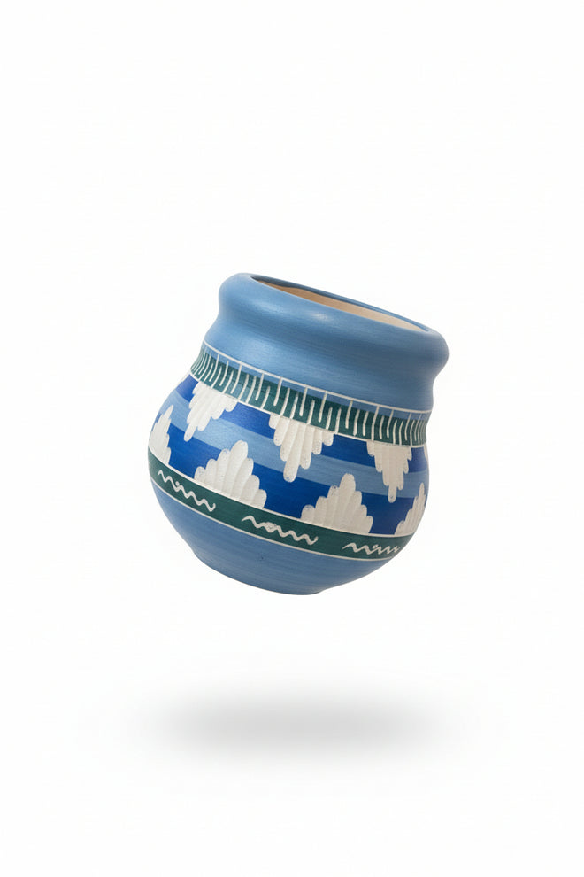 Navajo Carved Ceramic Vase by Cassandra King 3.5"H x 3.5"W