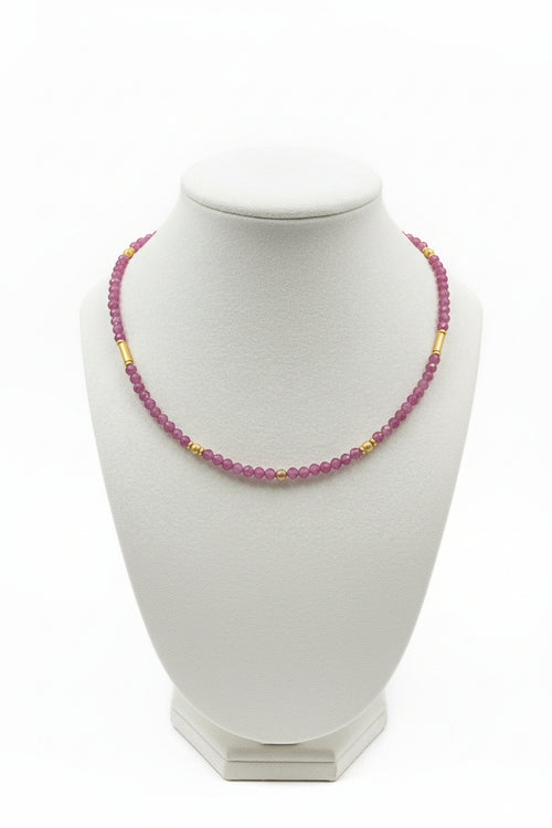 Pink Tourmaline Beaded Necklace - Accents of Gold
