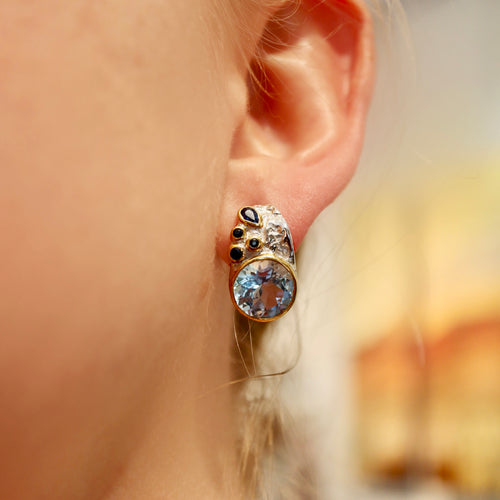 Blue Topaz & Sapphires Post Earrings