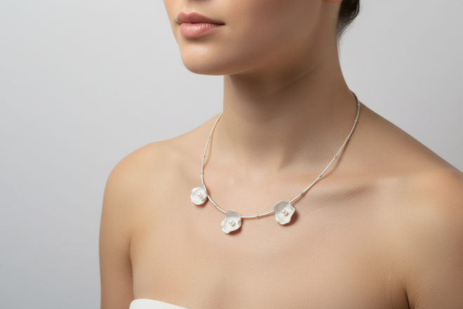 Sterling Silver Three Shell Pendant with Freshwater Pearls — Ocean‑Inspired Necklace