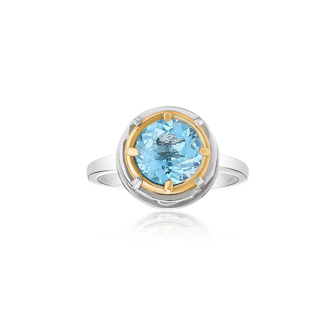 Round Blue Topaz Ring with 18k Gold Vermeil