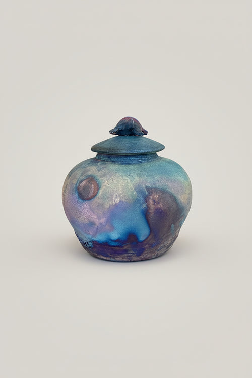 Raku Ceramic Pot with Turtle Lid