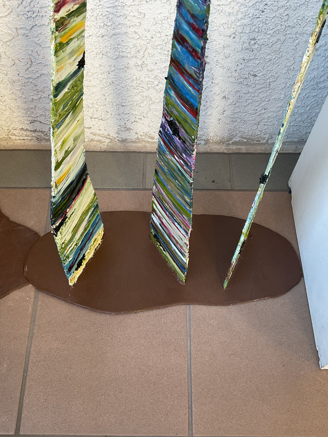 Medium metal tree. Oil on metal. 3’0x1’1x0’9