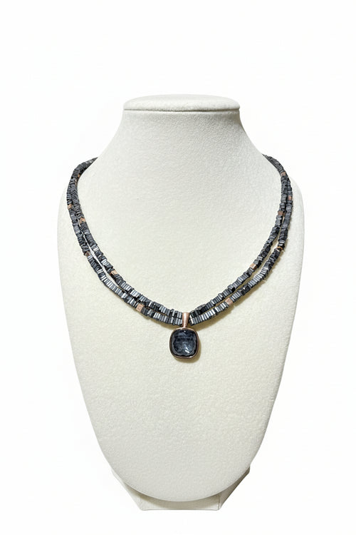 Labradorite Pendent with Hematite Beaded Necklace