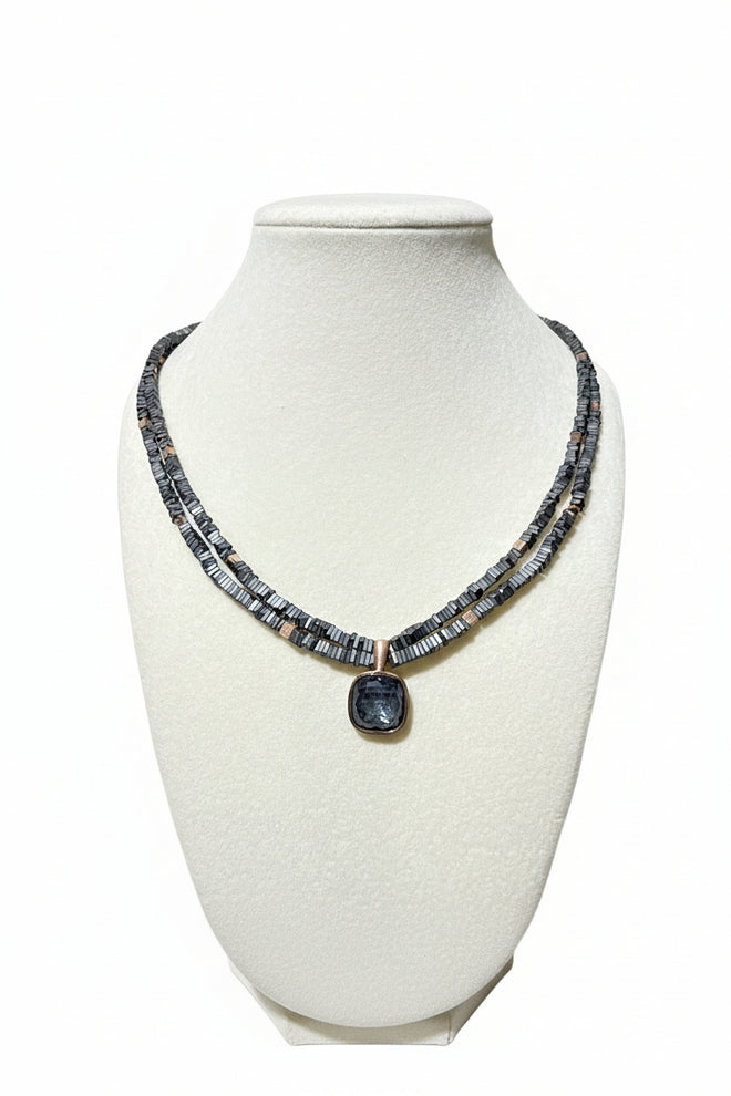Labradorite Pendent with Hematite Beaded Necklace