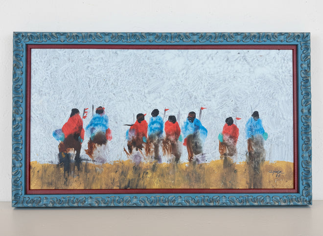 Protectors V — Al Clymer (Original, 15″ H × 26½″ W), Double-Framed Oil & Acrylic on Panel