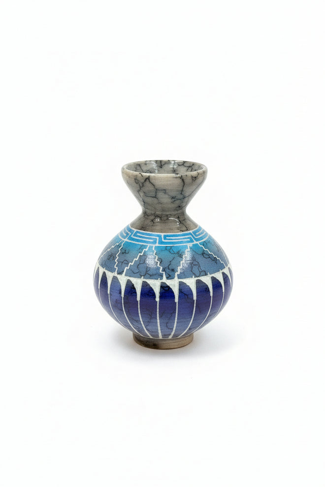 Navajo Carved Round Vase by Artist Dennison Billy 4"H x 3.5"W