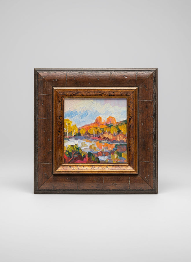 Oak Creek— Sedona AZ — Original Palette-Knife Oil, 5″×5″ (Russell Johnson)