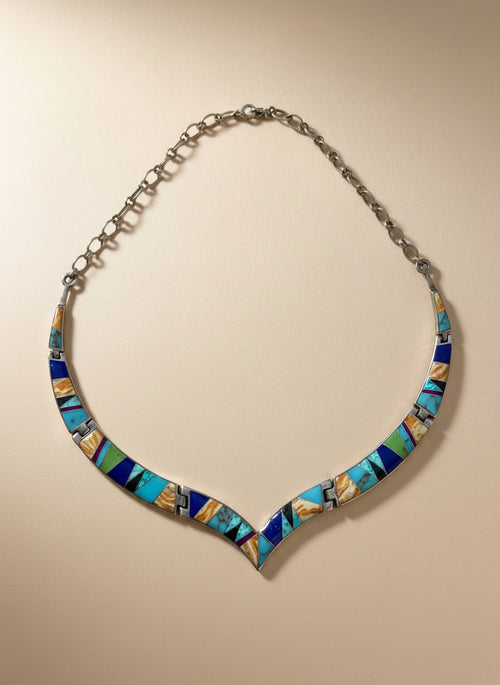 Multi Stone Inlaid Necklace