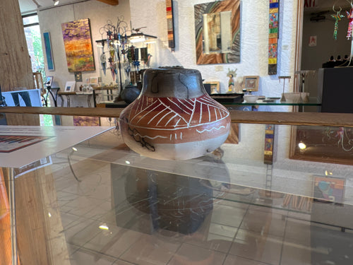 Shana Sam Horsehair Pottery – Ceramic Orange and Red Vase