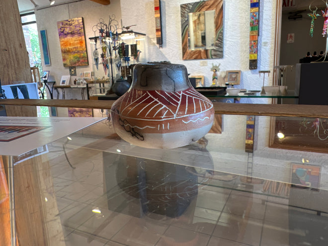 Shana Sam Horsehair Pottery – Ceramic Orange and Red Vase