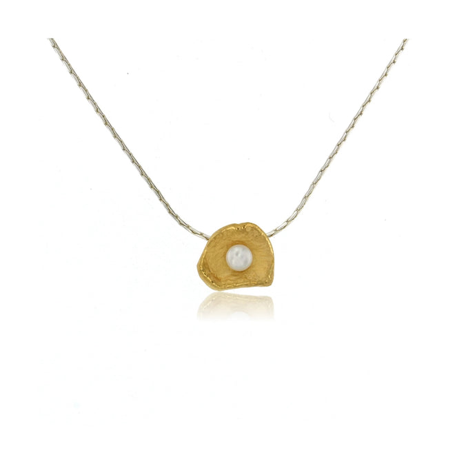 Gold Petal Pendent with Pearl (Small)
