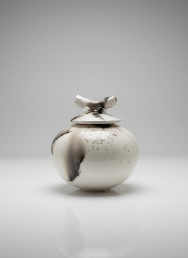 White Horsehair Lidded Vessel by Bob Smith