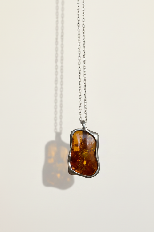 Sterling Silver Asymmetrical Amber Necklace