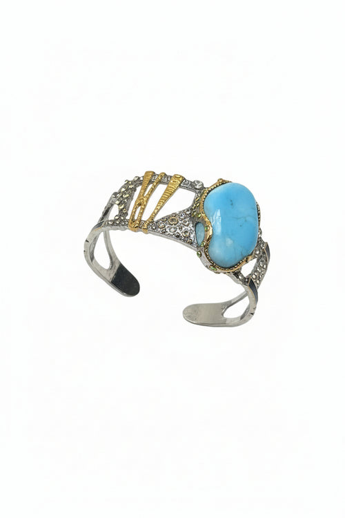 Larimar, Emerald, Green Chrome Diopside & Blue Sapphire Cuff Bracelet