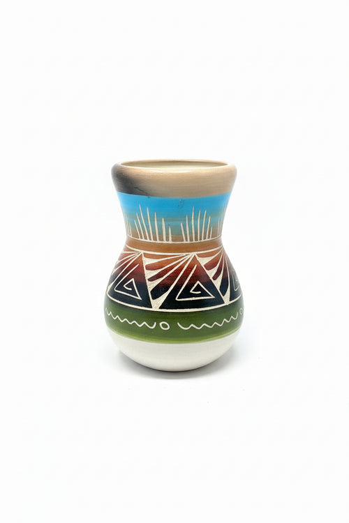 Navajo Carved Round Vase by Artist Marilena Sam 4"H x 3"W