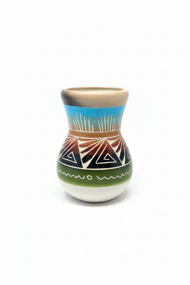 Navajo Carved Round Vase by Artist Marilena Sam 4"H x 3"W