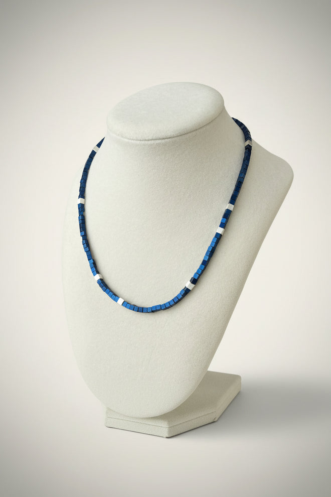 Blue Hematite Square Beaded Necklace