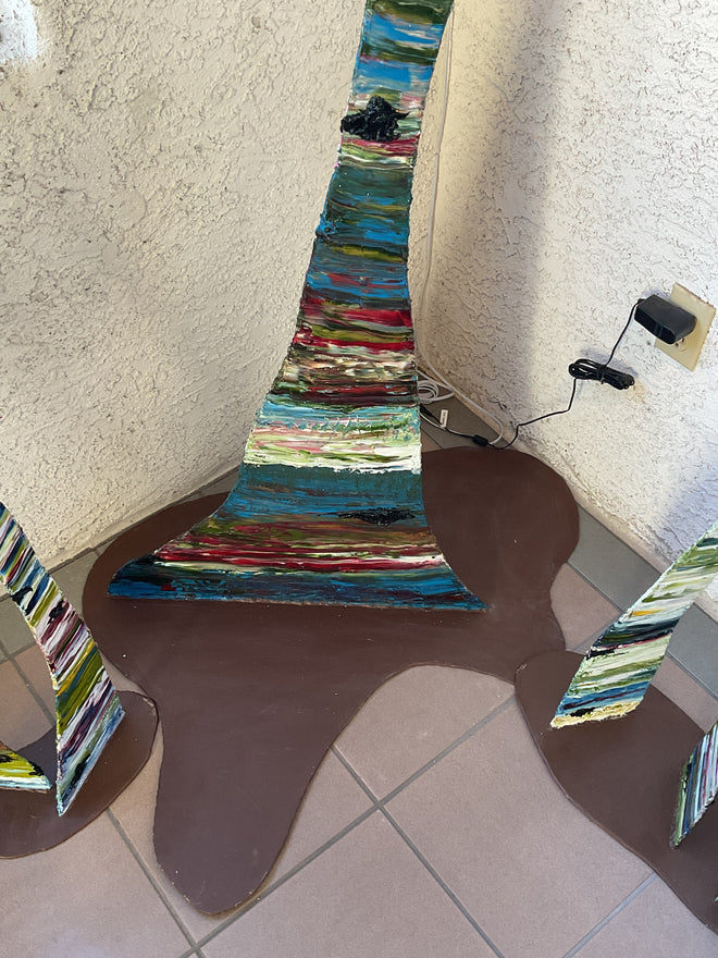 Large metal tree. Oil on metal. 6’4x3’2x2’9