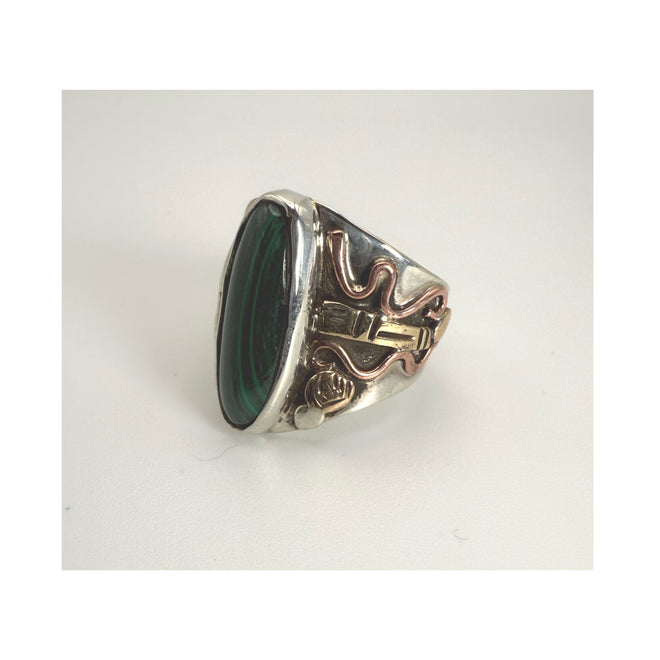 Mixed-Metal Malachite Statement Ring