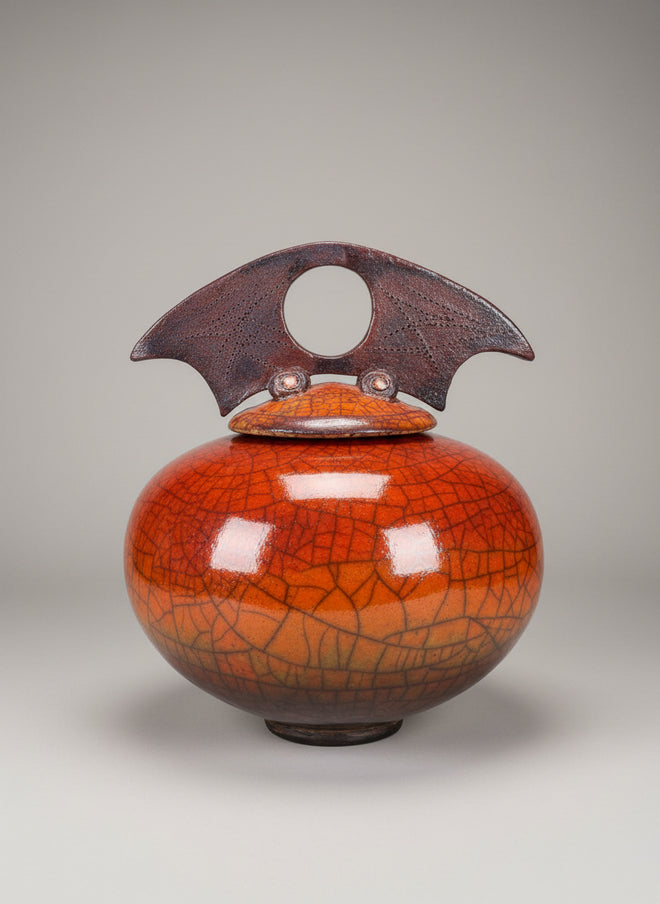 Raku Ferric Vase with lid