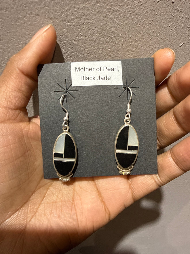 Mother of Pearl & Black Jade Earrings - Native American Handcrafted