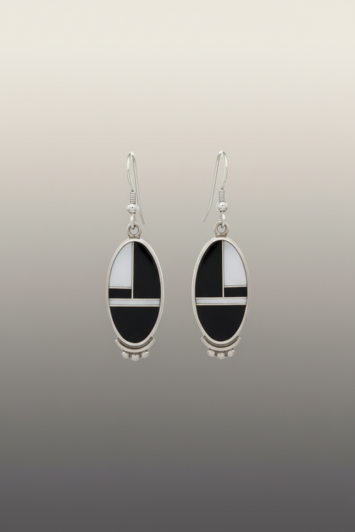 Mother of Pearl & Black Jade Earrings - Native American Handcrafted