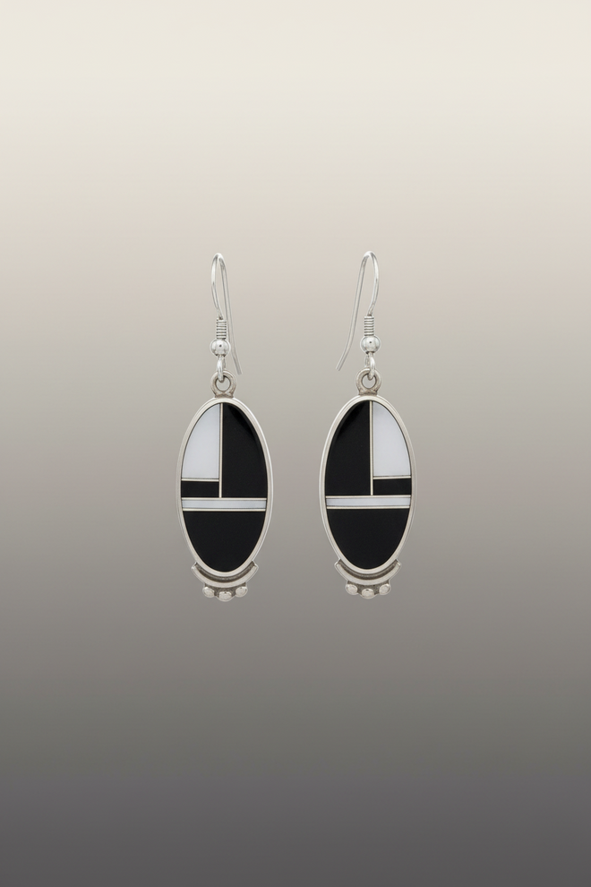 Mother of Pearl & Black Jade Earrings - Native American Handcrafted